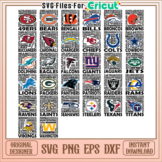 Bundle of NFL Team SVG Files for Crafting and Design Projects