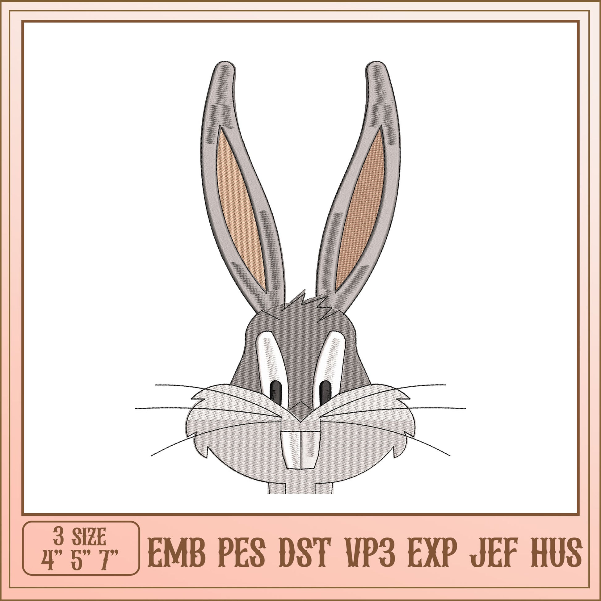 Bunny Embroidery Design Fun Format for Machine Stitching 4 to 7 Inch
