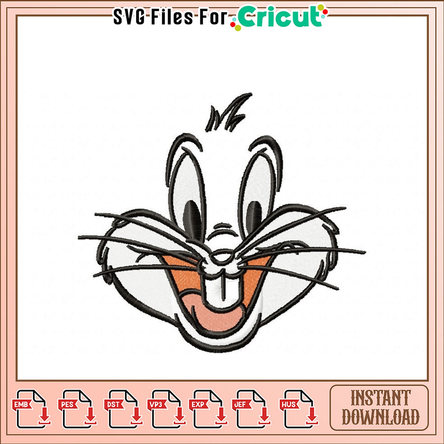 Bunny Face Embroidery Design Instant Download Art File