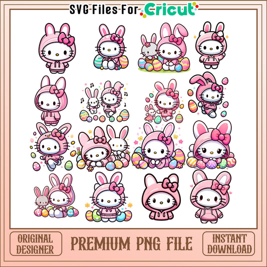 Bunny hello kitty bundle png, hello kitty easter eggs​ png