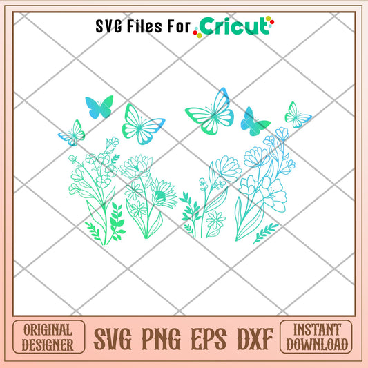 Butterfly Floral Full Wrap, Flowers And Butterflies Full Wrap Svg