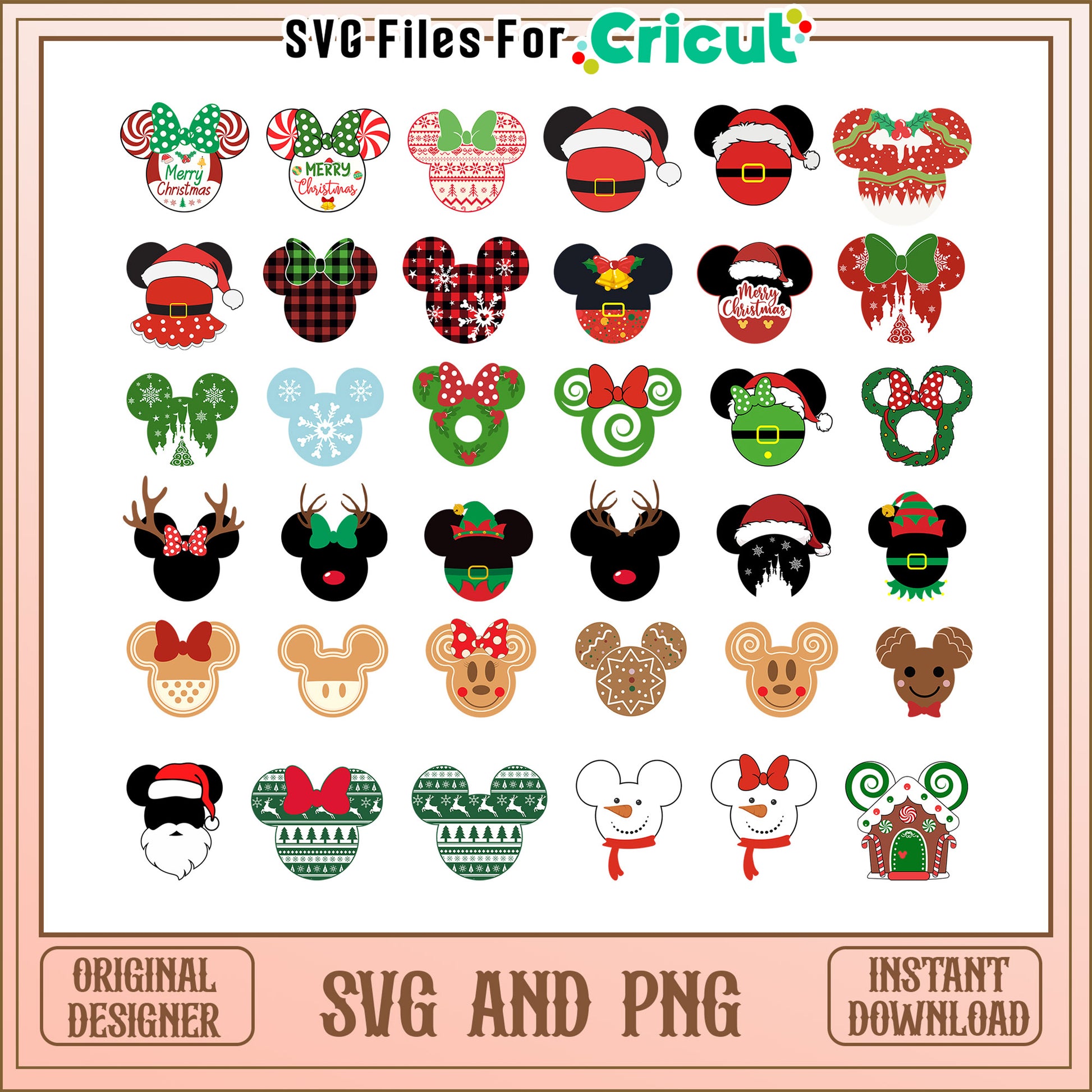 Disney mouse head christmas bundle svg, mickey and minnie christmas​ svg