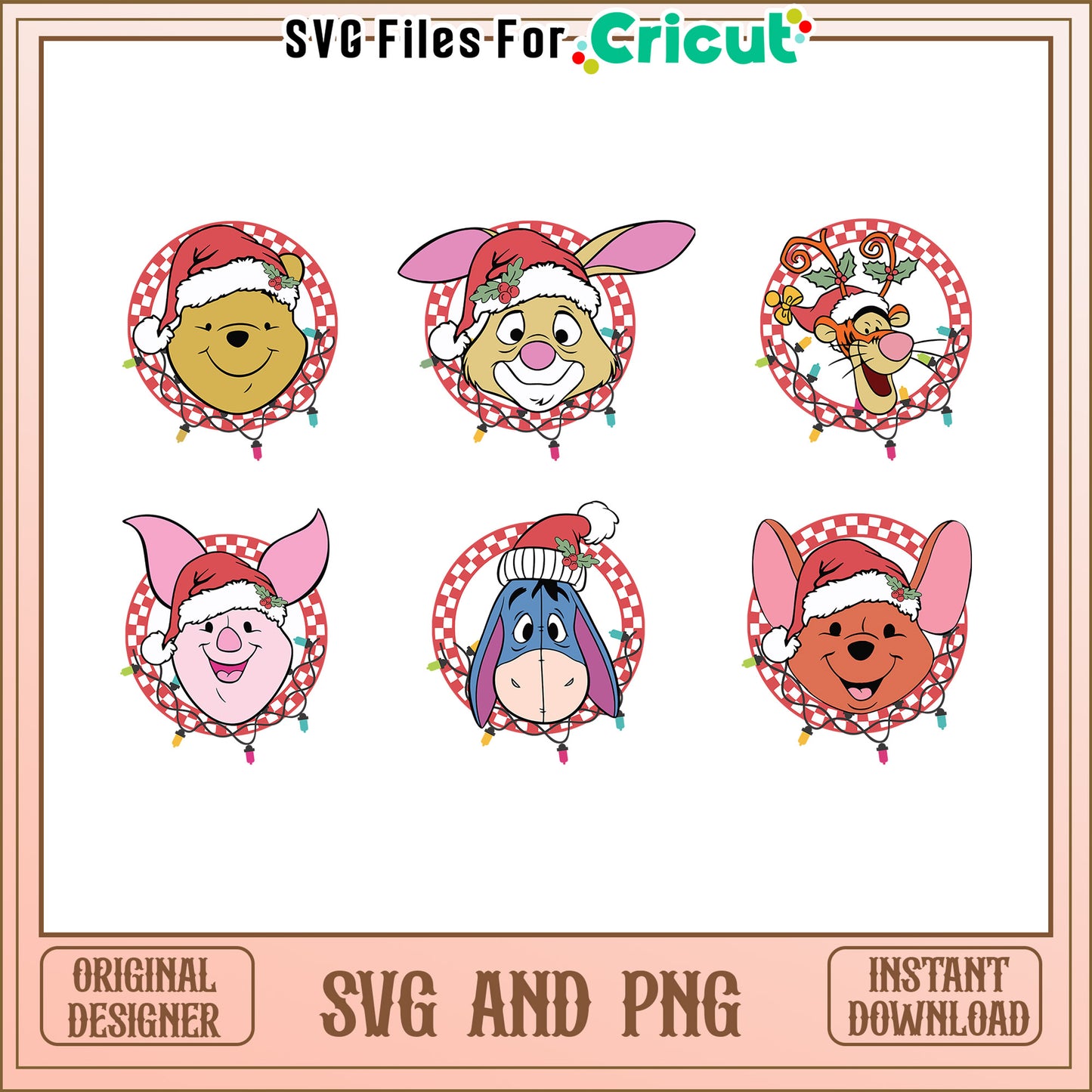 Pooh friends santa hat christmas bundle svg, winnie the pooh christmas svg