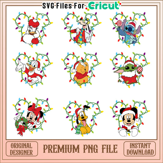 Mickey head light christmas bundle png, mickey and friends png