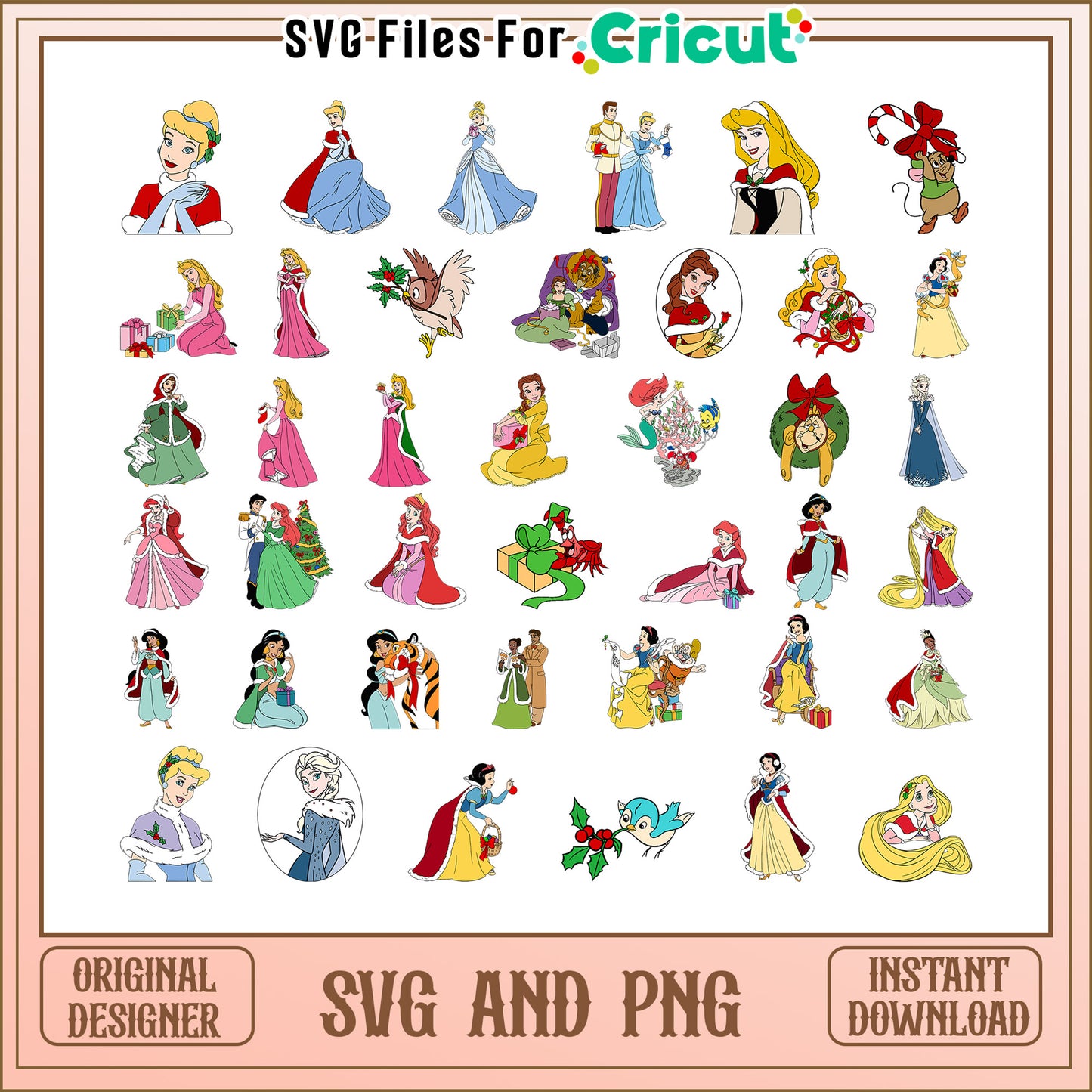 Disney princess christmas bundle svg, christmas princess svg