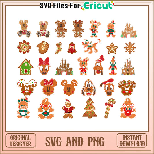 Disney mickey friends gingerbread bundle svg, mickey and friends christmas​ svg