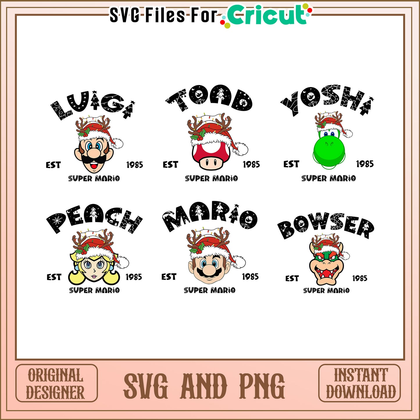 Mario characters est christmas bundle svg, mario christmas​ svg