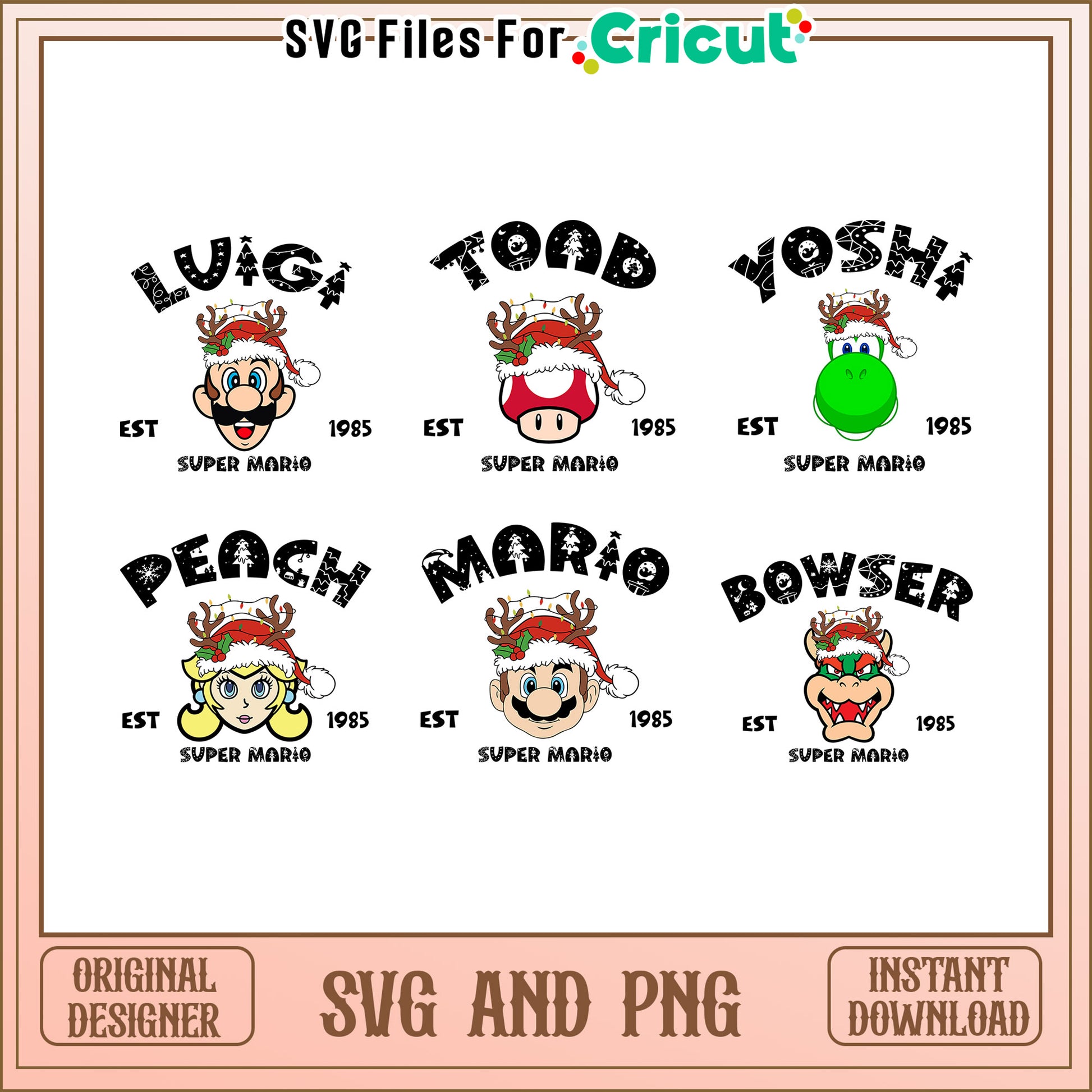 Mario characters est christmas bundle svg, mario christmas​ svg