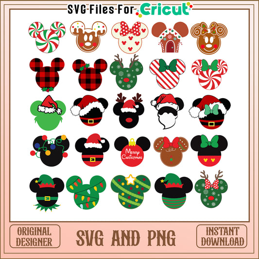 Mickey mouse head christmas bundle svg, mickey mouse christmas svg