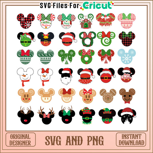 Mickey minnie mouse head christmas bundle svg, disney christmas​ svg