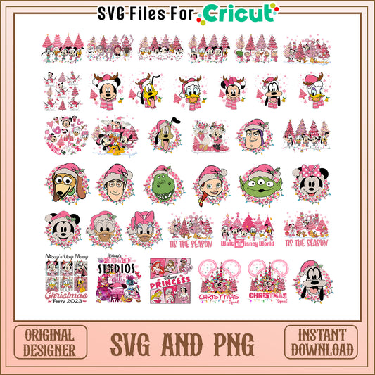 Pink disney christmas bundle svg, disney christmas svg, disney svg