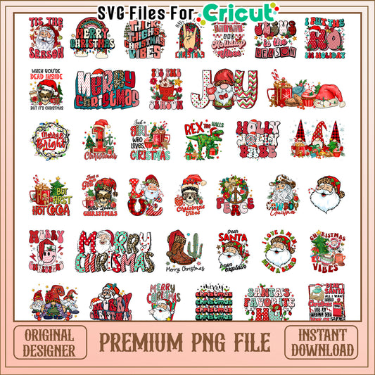 Santa christmas vibes bundle png, merry christmas santa​ png