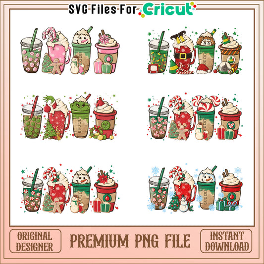 Coffee christmas bundle design png, christmas coffee cup​