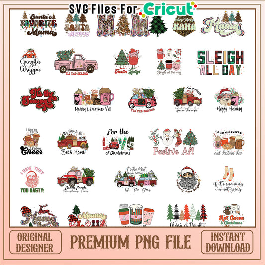 Santa favorite mama christmas bundle design png, car christmas tree png