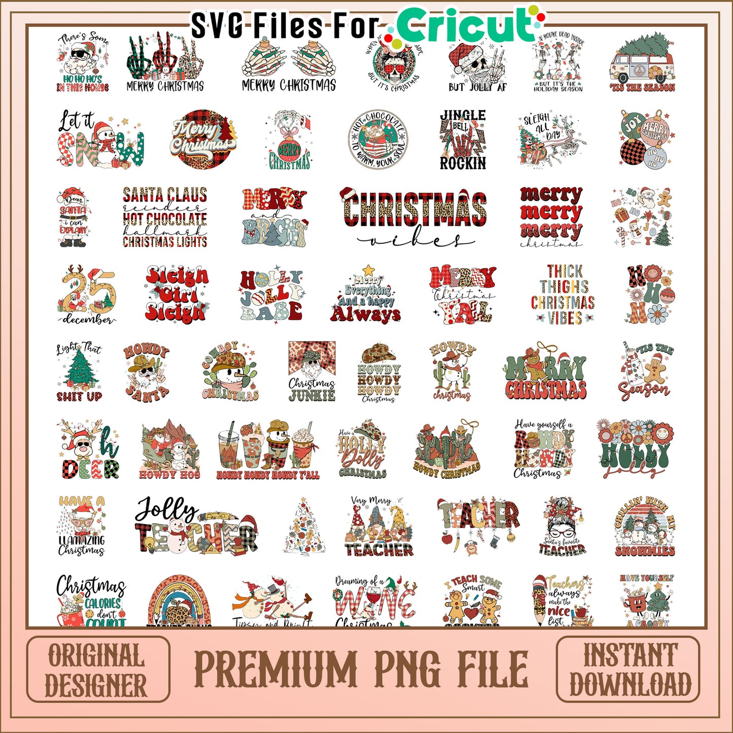 Cowboy christmas design bundle png, merry christmas png