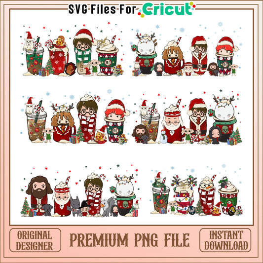 Christmas harry potter coffee cup bundle png, christmas harry potter​ png