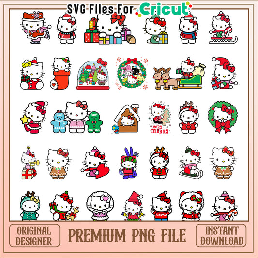 Sanrio itty christmas design bundle png, merry christmas hello kitty​ png