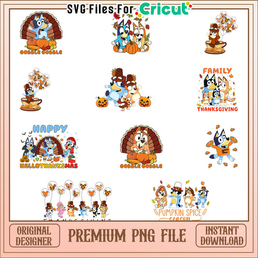 Bluey family thanksgiving design bundle png, bluey fall​ png