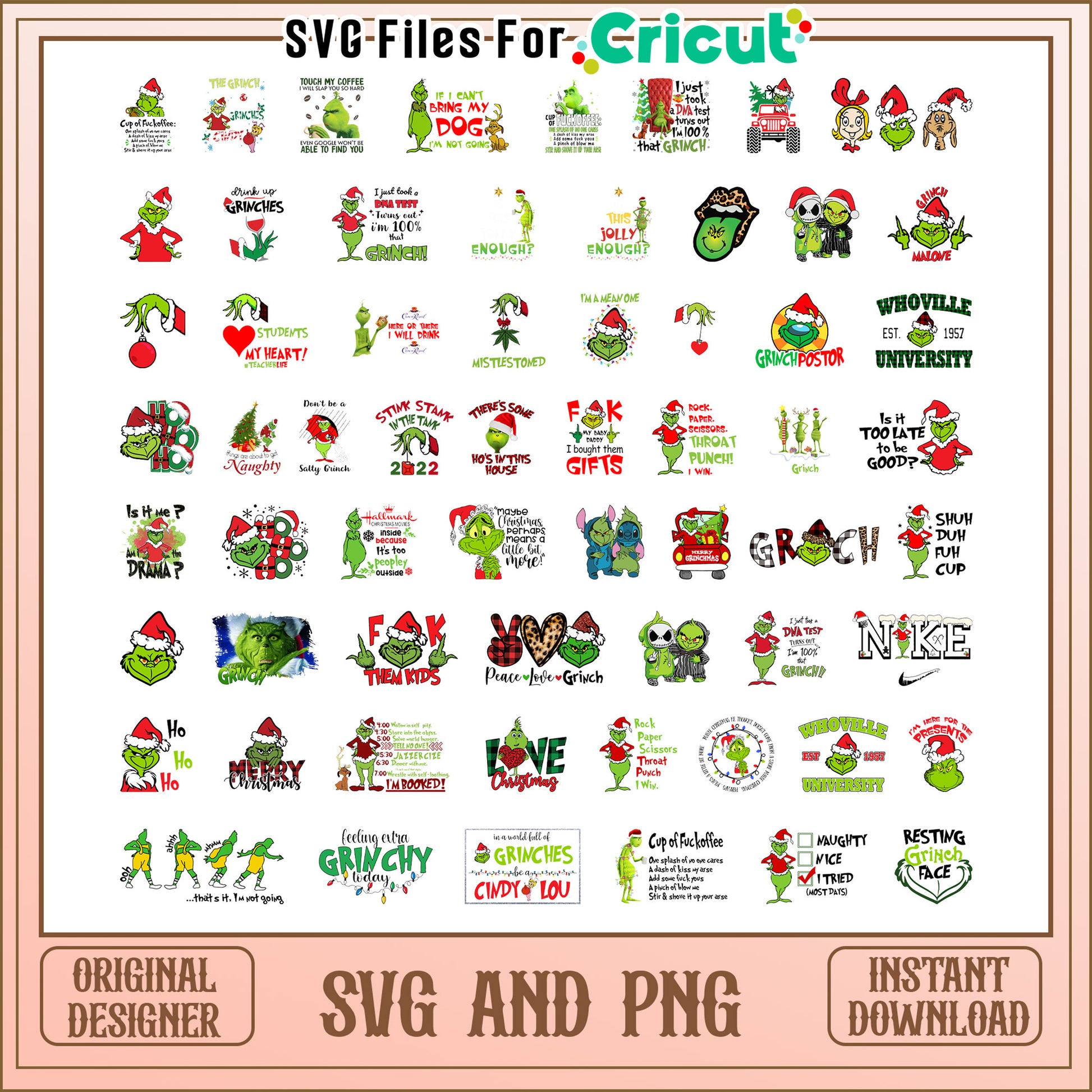The grinch quotes christmas bundle svg, grinch with santa hat svg​