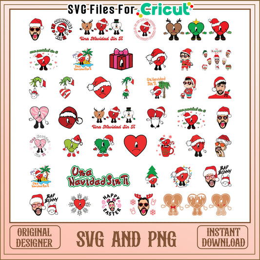 Una navidad sin ti christmas bundle svg, bad bunny christmas svg