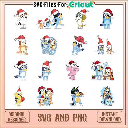 Bluey friends santa hat bundle svg, bluey christmas svg, bluey svg