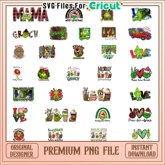 Peace love grinch christmas bundle png, christmas grinch​ png