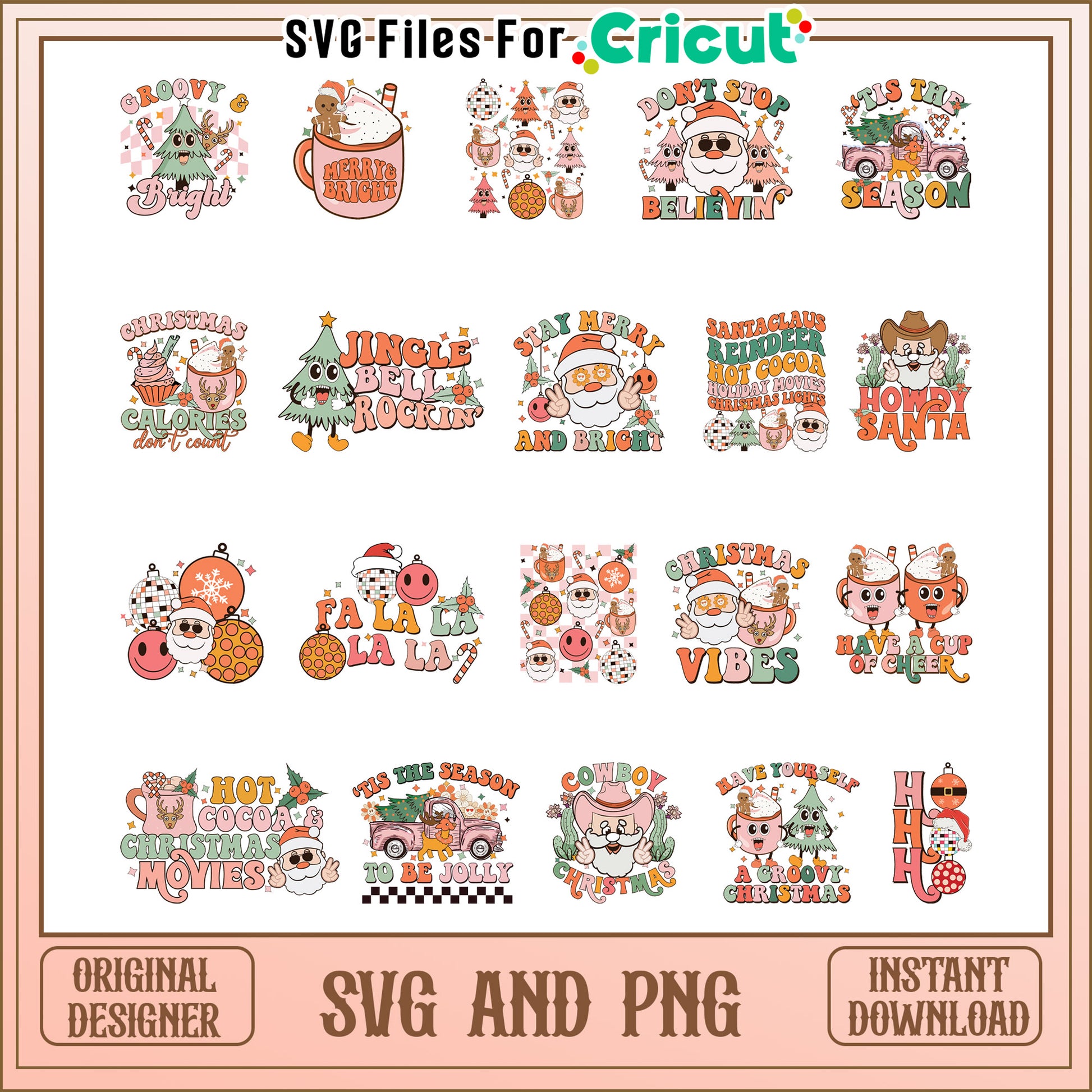 Retro christmas santa bundle svg, christmas vibes​ svg, christmas svg