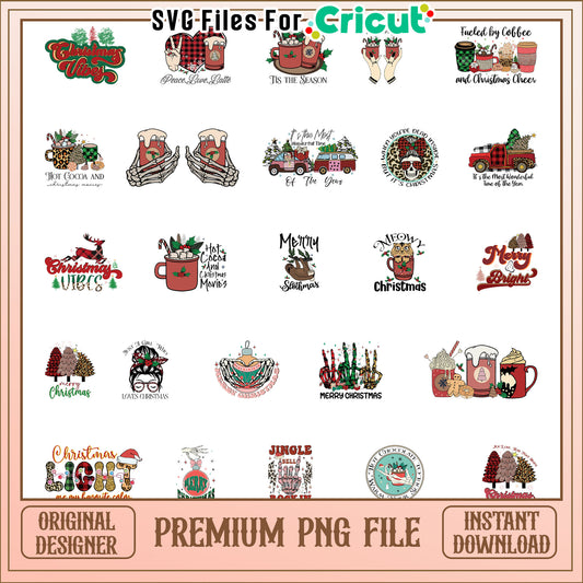 Retro tis the season christmas bundle png, christmas tis the season​ png