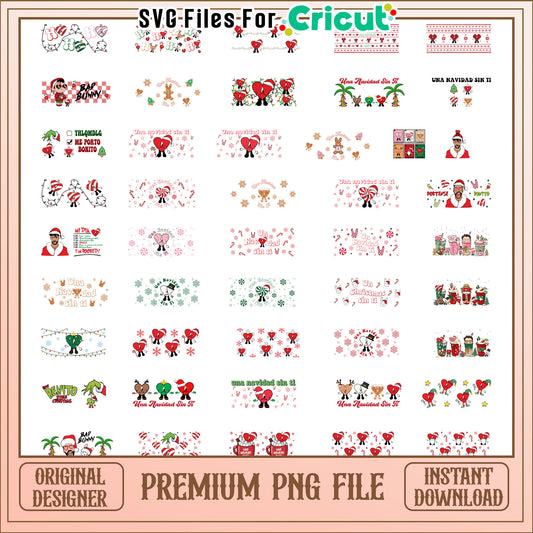 Bad bunny christmas glass can bundle png, bad bunny christmas​ png