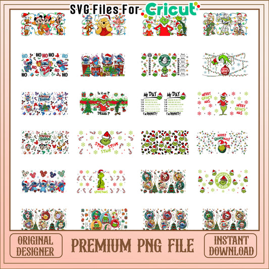 Disney christmas glass can bundle png, disney at christmas​ png