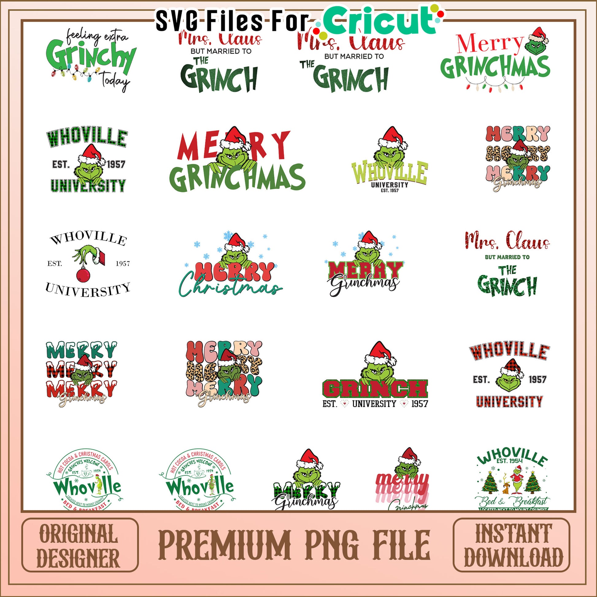 Grinch university est 1957 christmas bundle png, grinch merry christmas​ png