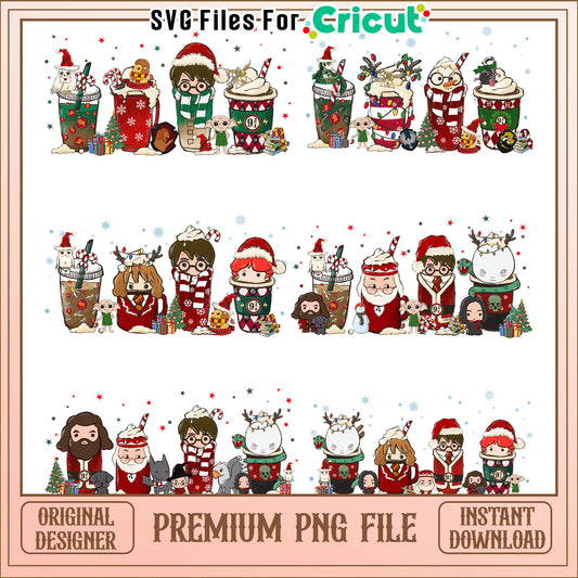 Harry potter coffee christmas bundle png, christmas harry potter​ png