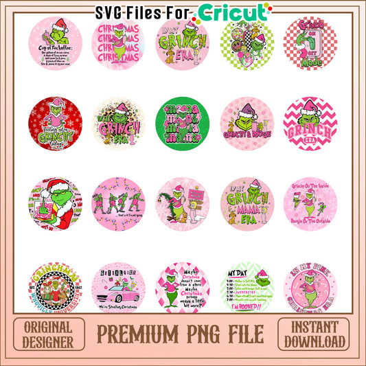 In my pink christmas era bundle png, grinch face png​, christmas png