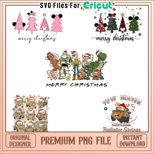 Disney merry christmas bundle design png, Disney christmas png