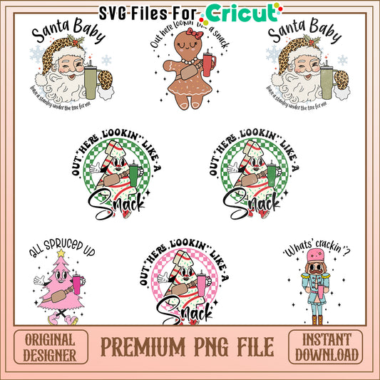 Santa baby leopard christmas bundle png, christmas tree cakes​ png