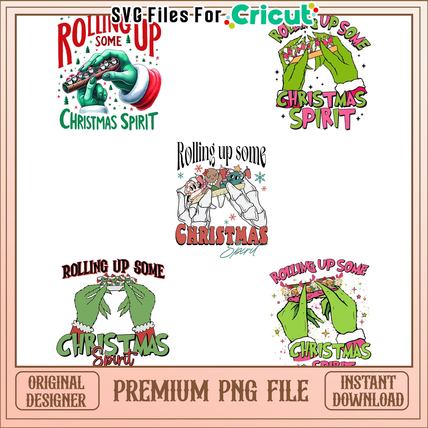 Rolling up some christmas spirit quote bundle png, the grinch hand​ png