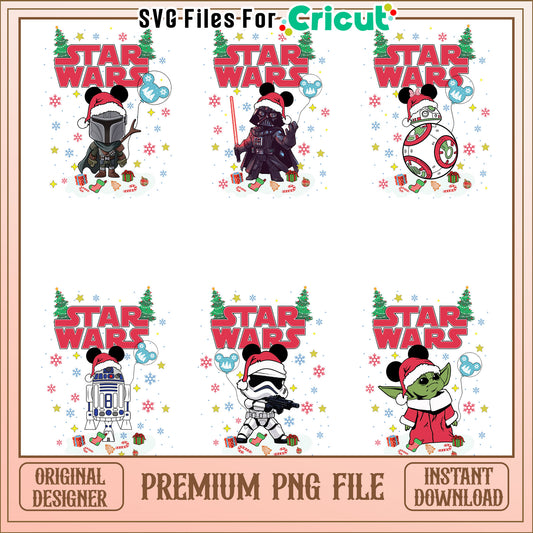 Star wars santa hat christmas bundle png, star wars christmas png