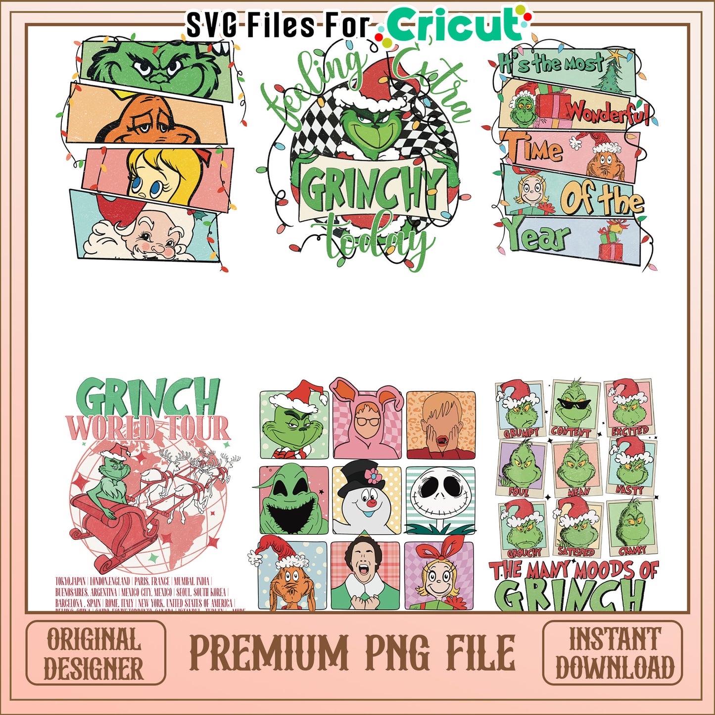 Feeling extra grinchy today christmas bundle png, santa the grinch​ png