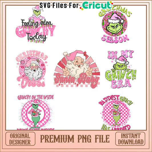 Santa baby christmas pink bundle png, pink grinch​ png, christmas png