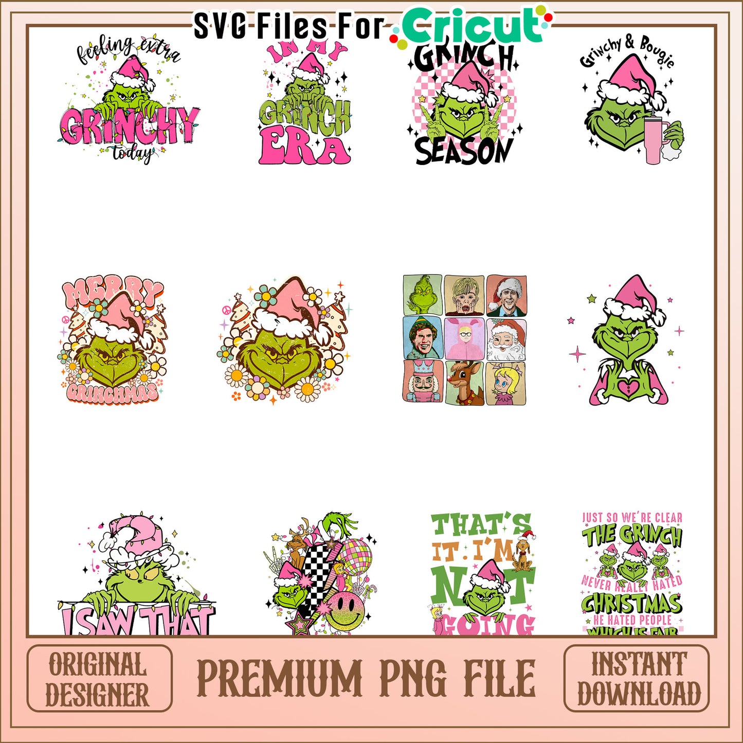 Grinch face season bundle png, grinch face png​, grinch in santa hat​ png