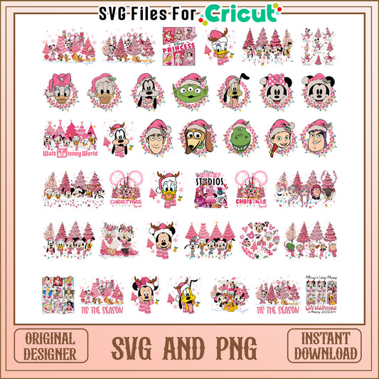 Mickey and friends christmas pink bundle svg, disney at christmas​ svg