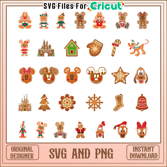 Mickey friends gingerbread christmas bundle svg, disney gingerbread svg