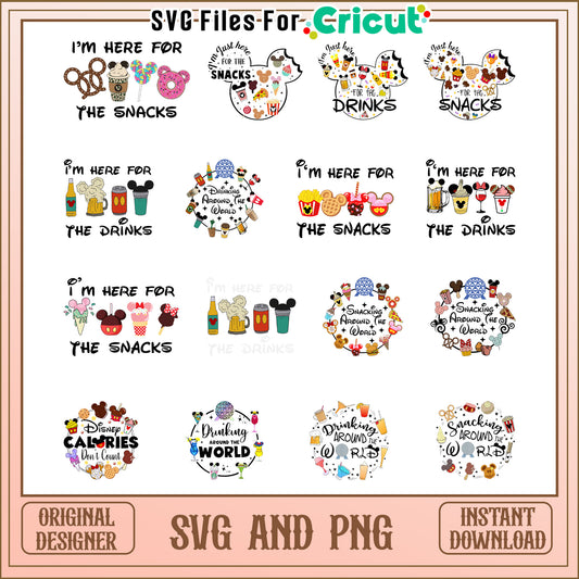 I'm here for the drinks disney bundle svg, disney snacks svg