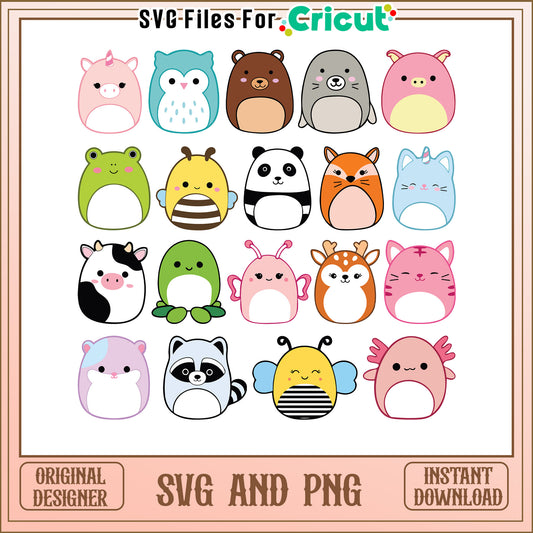 Squishmallow animals cartoon bundle svg, anime squishmallow​ svg