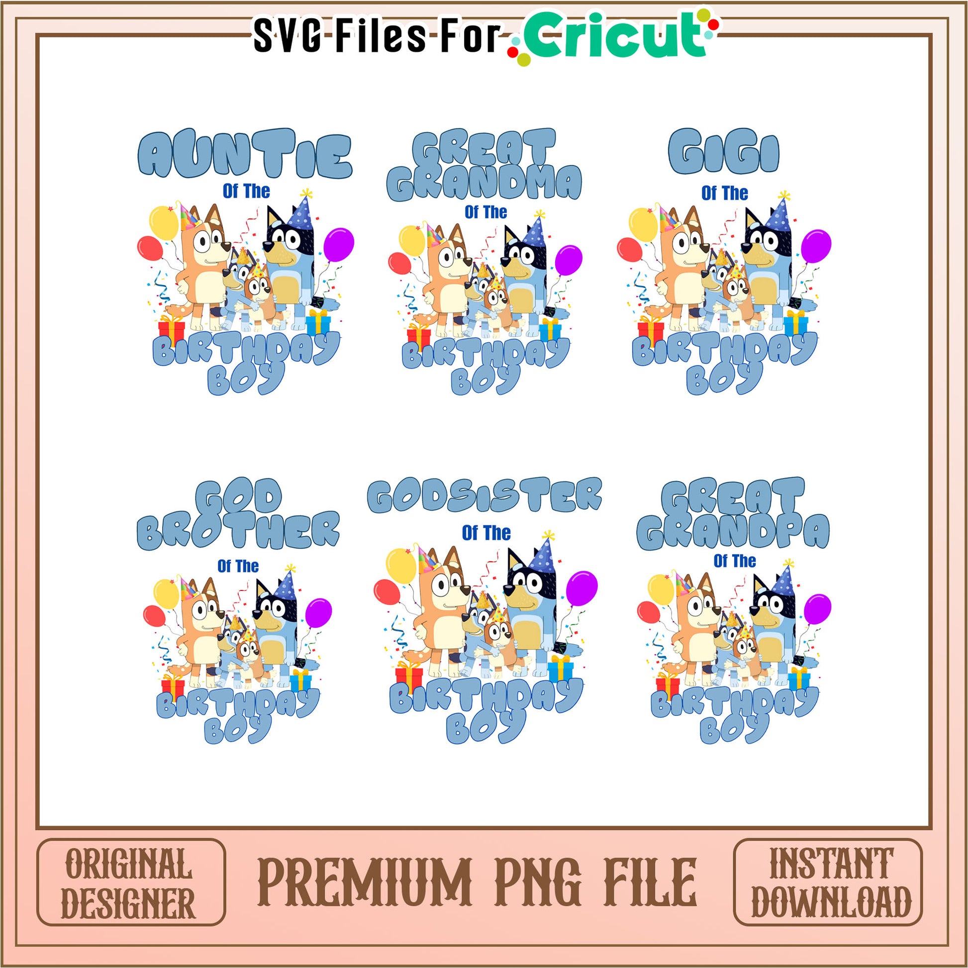 Cartoon bluey family of the birthday boy bundle png, bluey png​