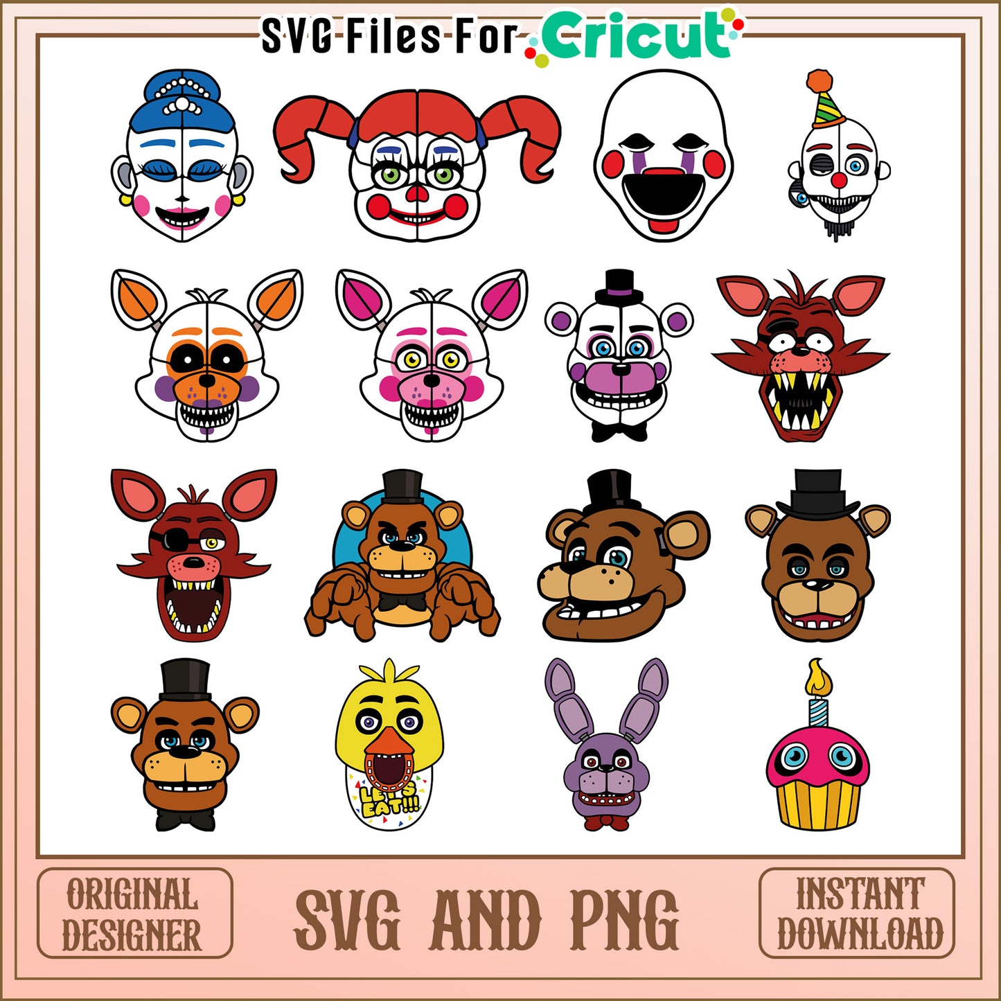 Five nights at freddy's face bundle svg, five nights at freddy's​ svg