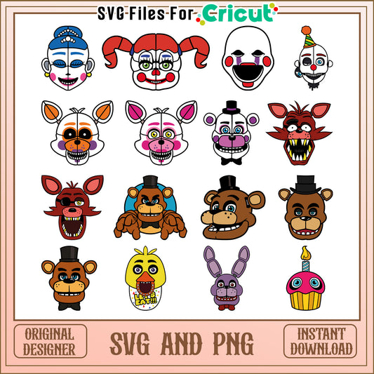 Five nights at freddy's face bundle svg, five nights at freddy's​ svg