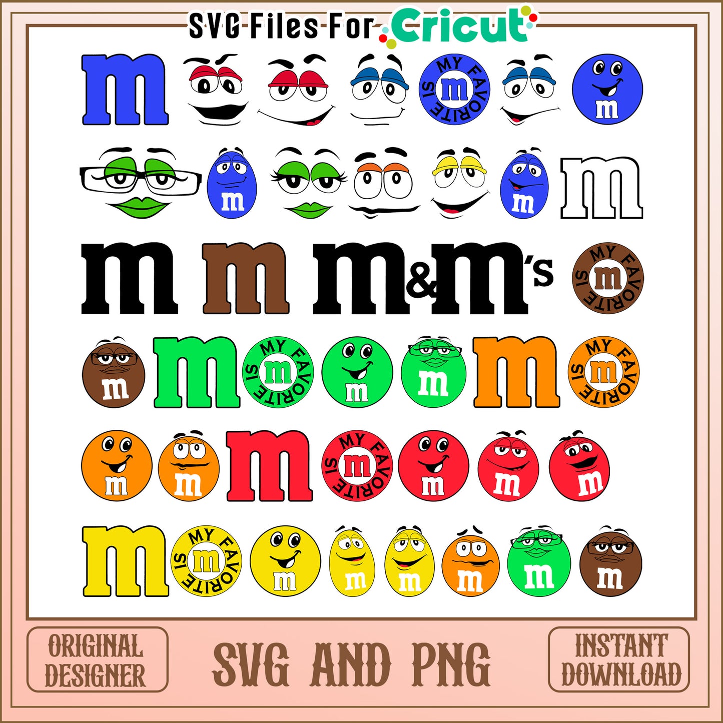 M and M characters face bundle design svg, m and m cartoon​ svg