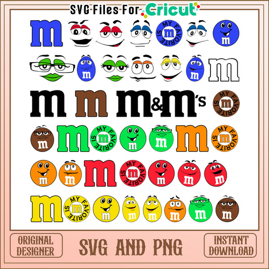 M and M characters face bundle design svg, m and m cartoon​ svg