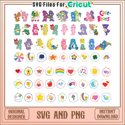 Care bears cartoon characters bundle svg, care bear character​ svg